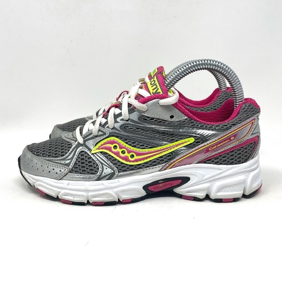 Saucony Cohesion 6‎ Running Shoe Grey Pink Neon Womens 6 - Picture 4 of 9